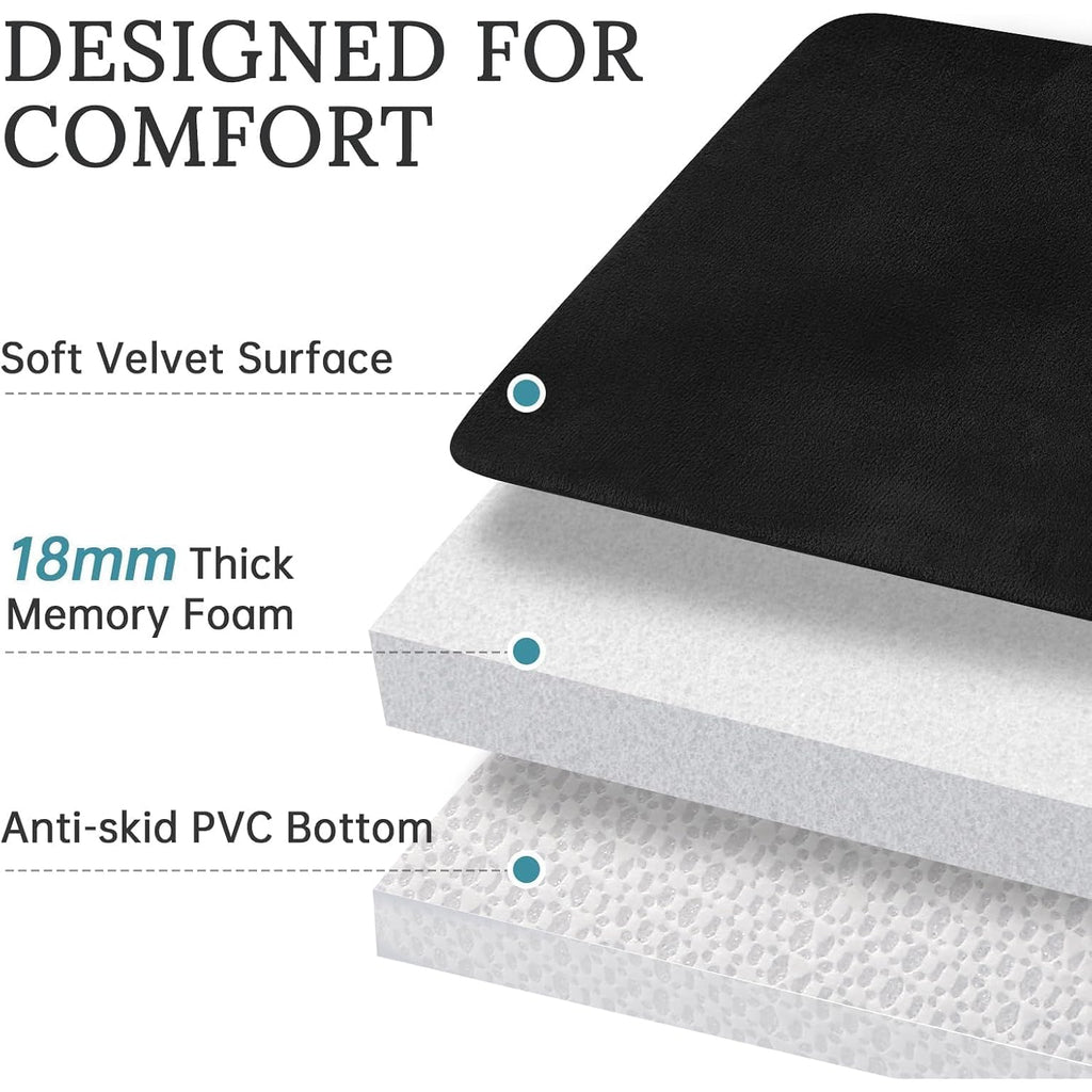 Bathroom Rugs Sets 3 Piece, Ultra Soft Velvet Memory Foam Bath Rugs, Non-Slip & Pvc Backing Bathroom Mat Set, Washable Quick Dry Bath Rug - Black