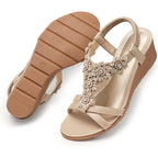 Temofon Women'S Low Wedge Heels Summer Dressy Platform Sandals Elastic Ankle Strap Open Toe Flower Shoes