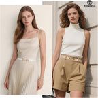 TRIWORKS 4 Pack Women Skinny Elastic Belts Gold Buckle Thin Stretchy Waist Belts for Dresses