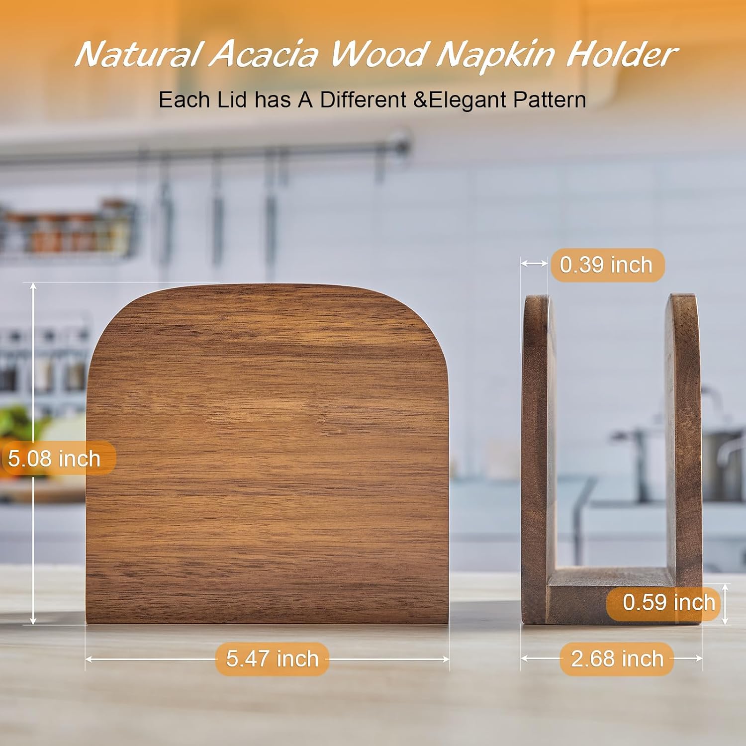 Alelion Acacia Wood Napkin Holder For Table, Wooden Upright Napkin Holders For Kitchen, Standing Napkin Dispenser For Kitchen Dining Room Party Cocktail Outdoor Use