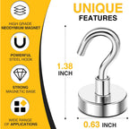 Diymag Magnetic Hooks, 30Lbs 6Pcs Cruise Cabin Essentials Heavy Duty N52 | Strong Neodymium Rare Earth Magnets, For Kitchen, Classroom, Beach, Cruise Cabins, Refrigerator, Hanging Key Clothes Wall Hat