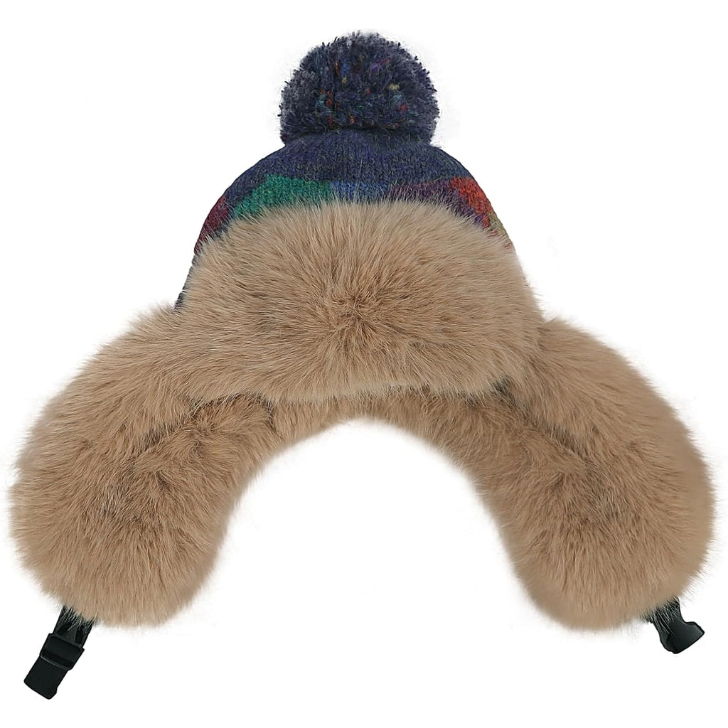 PURFUN Women Faux Fur Trapper Hat Winter Thick Thermal Knit Beanie Full Hood Cap Hunting Cycling Ski Caps Ushanka Russian Hat