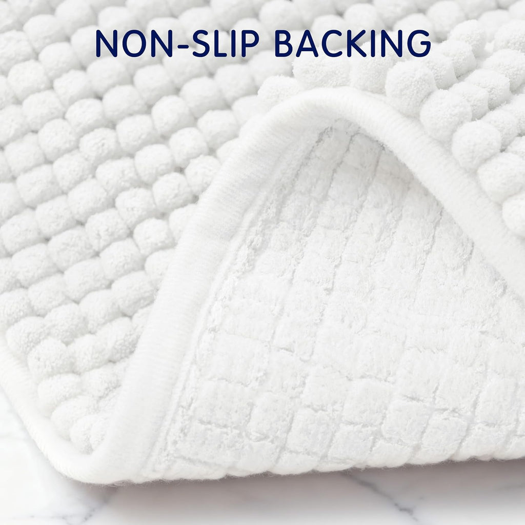 SUBRTEX Bathroom Rugs Chenille Bath Rug Soft Short Plush Bath Mat Soft Shower Mat Water Absorbent Shower Mat Quick Dry Machine Washable(White,18" x 24")