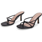 Laicigo Women’S Square Open Toe Flip Flops Stiletto Heels Strappy Thong Slide On Slingback Mules Sandals