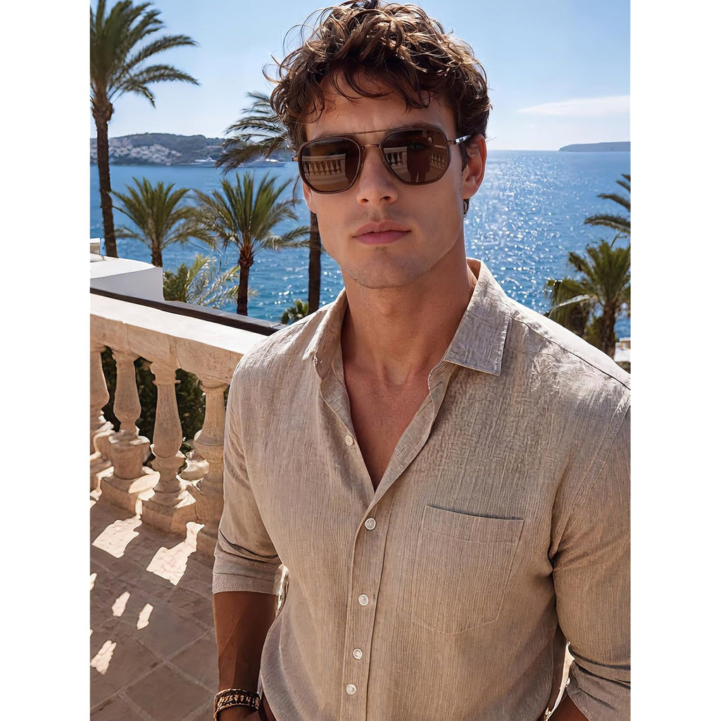 kimorn Tangle Free Polarized Aviator Sunglasses for Women Retro Square Metal Frame, UV400 Protection, Driving & Beach Shades Coffee Brown