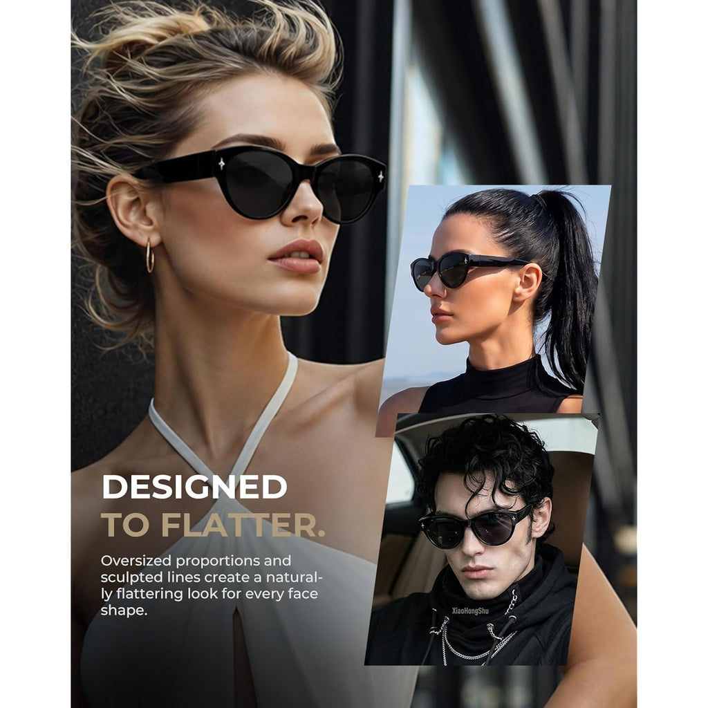 LOHO Sunglasses That Fit Over Glasses, Over Glasses Sunglasses for Women Men, Polarized UV400 Driving Shades Cat Eye Black