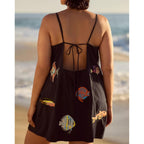 Nufiwi Women Boho Graffiti Cami Mini Dress Spaghetti Strap Printed A Line Short Dress Cute Colorful Sundress