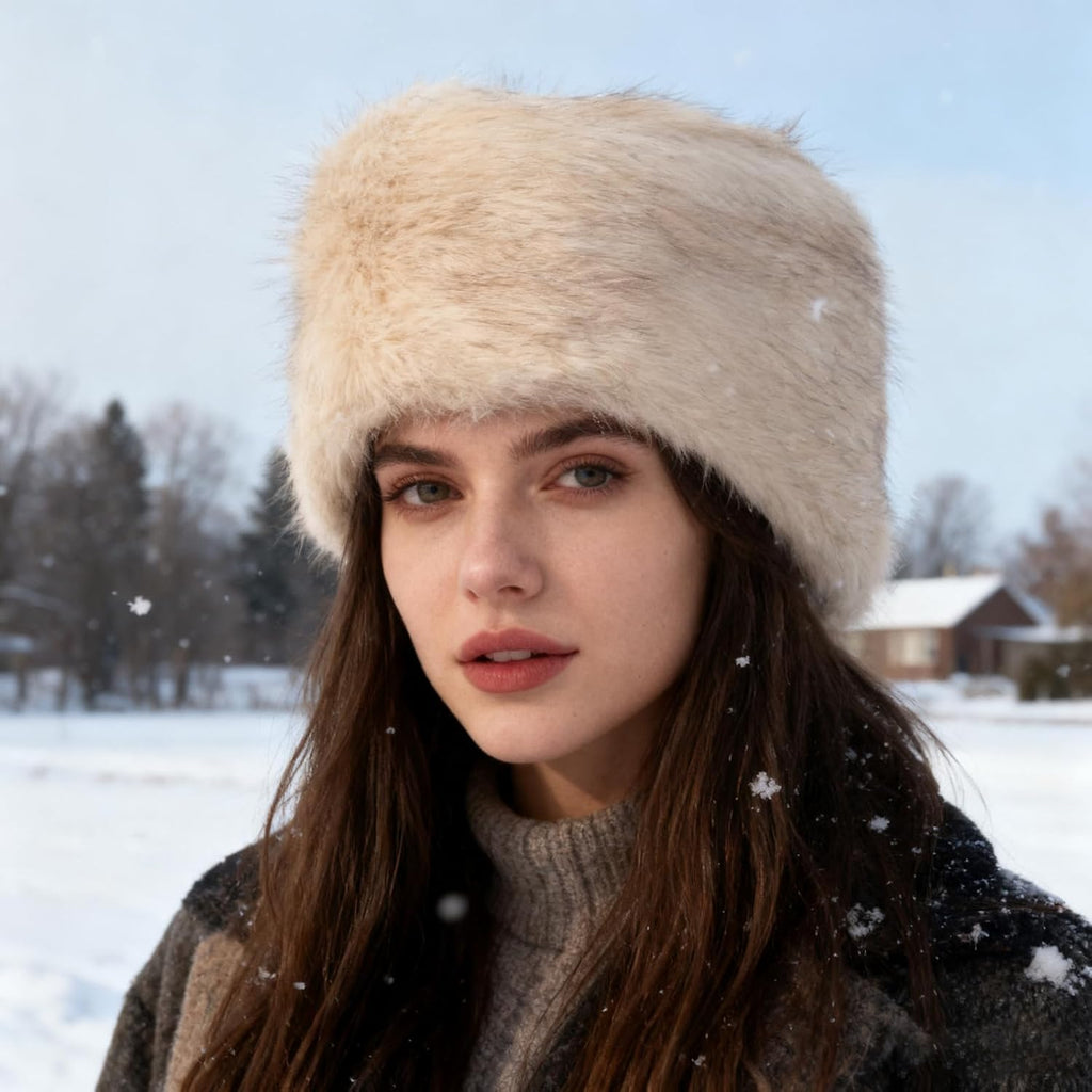 Russian Hat Winter Faux Fur Hats Cossack Hat Warm Russian Style Cap for Women