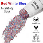 Ucanbe Red White Blue Body Glitter Stick For Fourth Of July Singer Concerts Music Festivals, Face Glitter Makeup For Face Body Hair Eyes & Lips, Chunky Glitter For Women 1.2Oz
