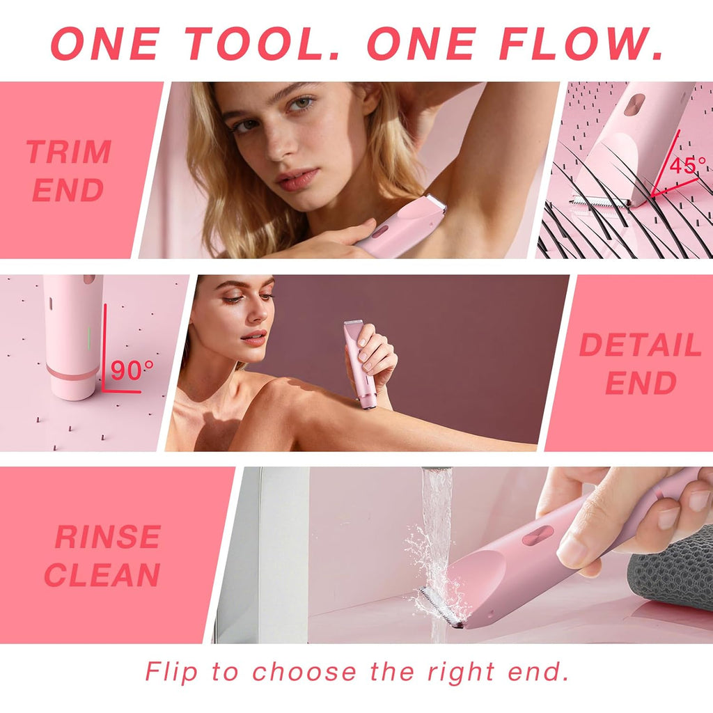 Bikini Trimmer Electric Razors for Women, Personal Shaver for Pubic Hair, Bikini Line, Legs, Underarms & Face, USB-C Rechargeable, Gentle on Sensitive Skin, Rinsable, Gift, Petal Pink
