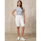 Bermuda Shorts for Women Jean Pull On Elastic Waist High Waisted Knee Length Fold Hem Stretchy Denim Long Shorts