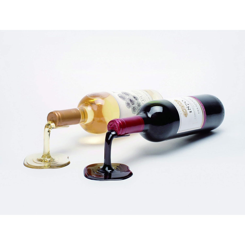 Spilled Wine Bottle Holder - Funny Tabletop Wine Decor, Red White, Set Of 2 | Gravity-Defying Floating Design, Conversation Starter, Kitchen Counter & Bar Cart Display, Hostess & Housewarming Gift