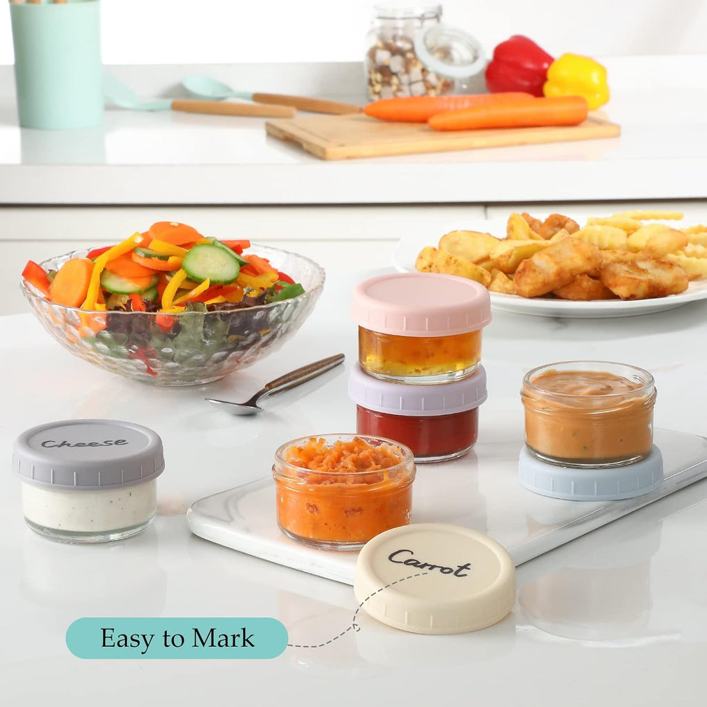 Vitever [6 Pack] Salad Dressing Container To Go, 2.7 Oz Glass Small Condiment With Lids, Dipping Sauce Cups Set, Leakproof Reusable For Lunch Box Work Trip.
