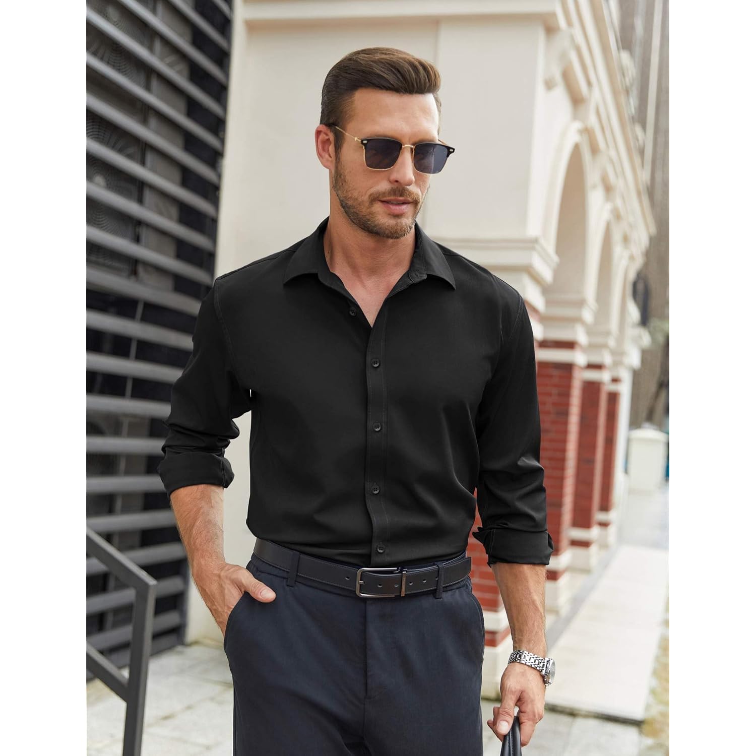Coofandy Mens Stretch Dress Shirts Long Sleeve Button Down Shirt Regular Fit Formal Business Shirts