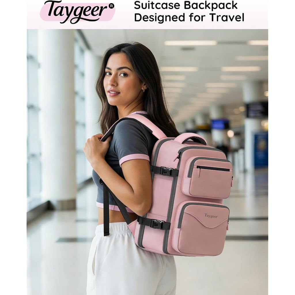 Taygeer Travel Backpack For Women, Travel Personal Item Bag With Shoe Pouch | Tsa Approved Under Seat Carry On Backpack With Water Bottle Pocket Fits 15.6Inch Laptop, Travel Essentials For Airplanes,Pink