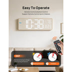 Mashi 2026 Upgrade Digital Wall Clock, 16" Large Display Digital Clock With Remote Control, Auto-Dimming Wall Clock With Night Light, Dst, Date Week,Temp For Living Room, Gift For Elderly (Beige)