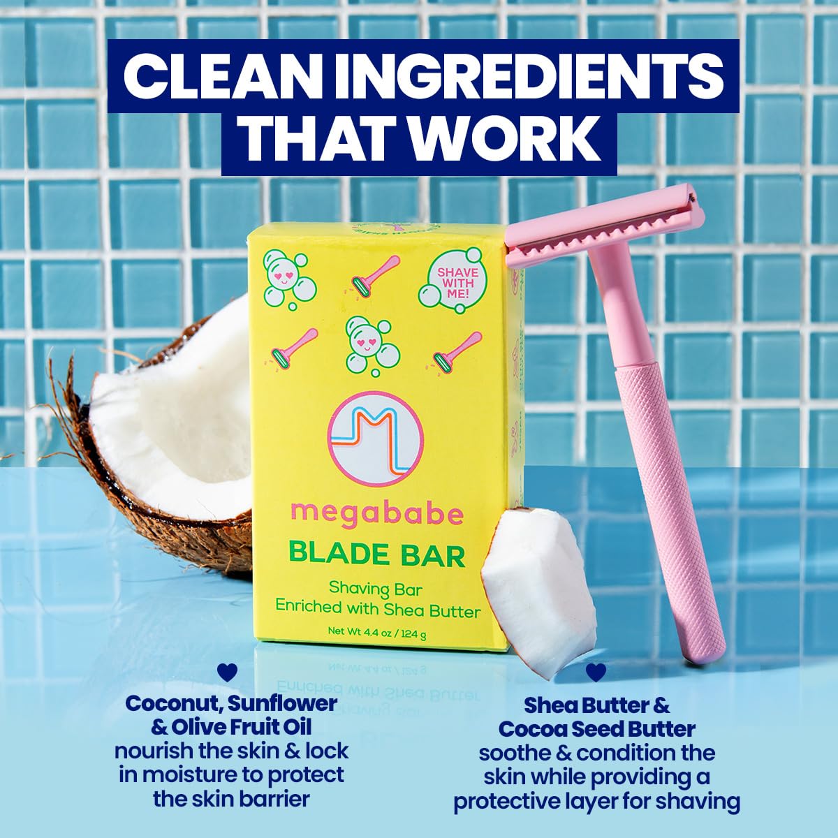 Megababe Blade Bar | Shaving Bar Enriched with Shea Butter | Hydrating for All Skin Types | 4.4 oz