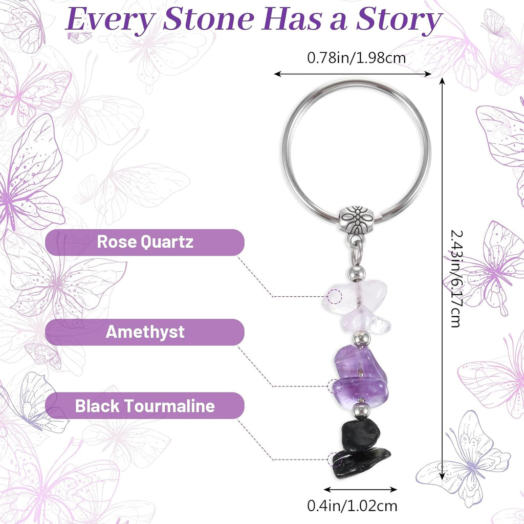 Nogeqi Natural Crystal Keychain for Anxiety Relief, New Beginnings Healing Crystal Key Chain Gifts Keychain for Women Friends Good Luck Retirement Small Healing Stones Gifts
