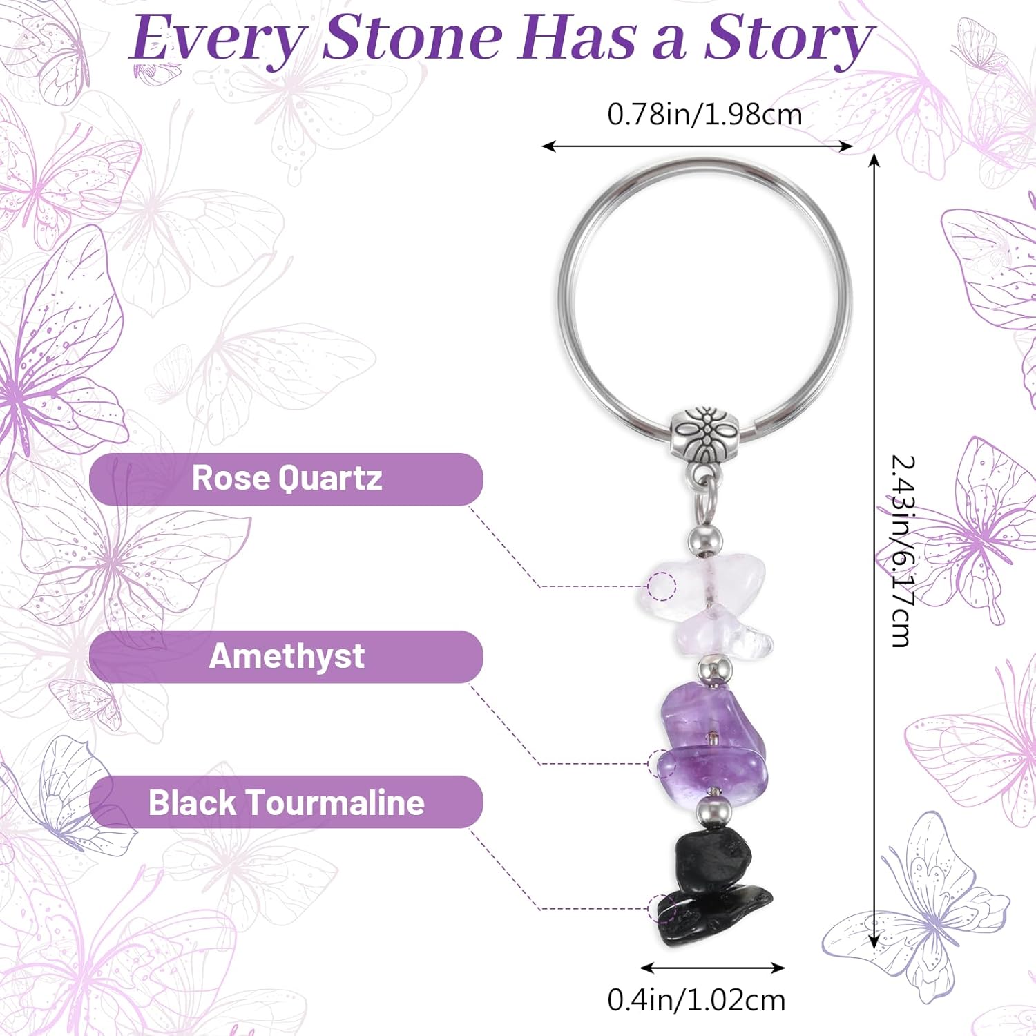 Nogeqi Natural Crystal Keychain for Anxiety Relief, New Beginnings Healing Crystal Key Chain Gifts Keychain for Women Friends Good Luck Retirement Small Healing Stones Gifts