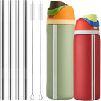 Metal Straw Replacement For Owala Water Bottle 24 Oz 32 Oz Accessories, With 2 Straw Cleaner, Reusable Stainless Steel Straws Compatible With Owala Water Bottle - 4Pcs