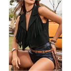 Women'S Tassel Vest 70S Hippie Faux Jacket Open Front Fringe Sleeveless Crop Vest Cowgirl Outfit