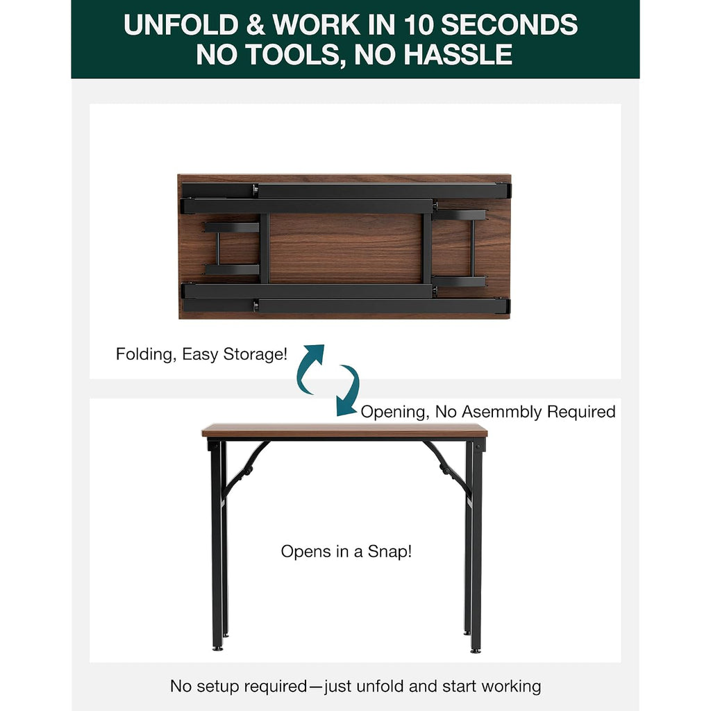 Small Folding Computer Desk – Portable 35.8 Inch Foldable Laptop Table, No-Assembly, Collapsible And Compact For Easy Storage, Lightweight For Small Spaces, Craft And Study Use, Dark Walnut