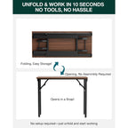 Small Folding Computer Desk – Portable 35.8 Inch Foldable Laptop Table, No-Assembly, Collapsible And Compact For Easy Storage, Lightweight For Small Spaces, Craft And Study Use, Dark Walnut