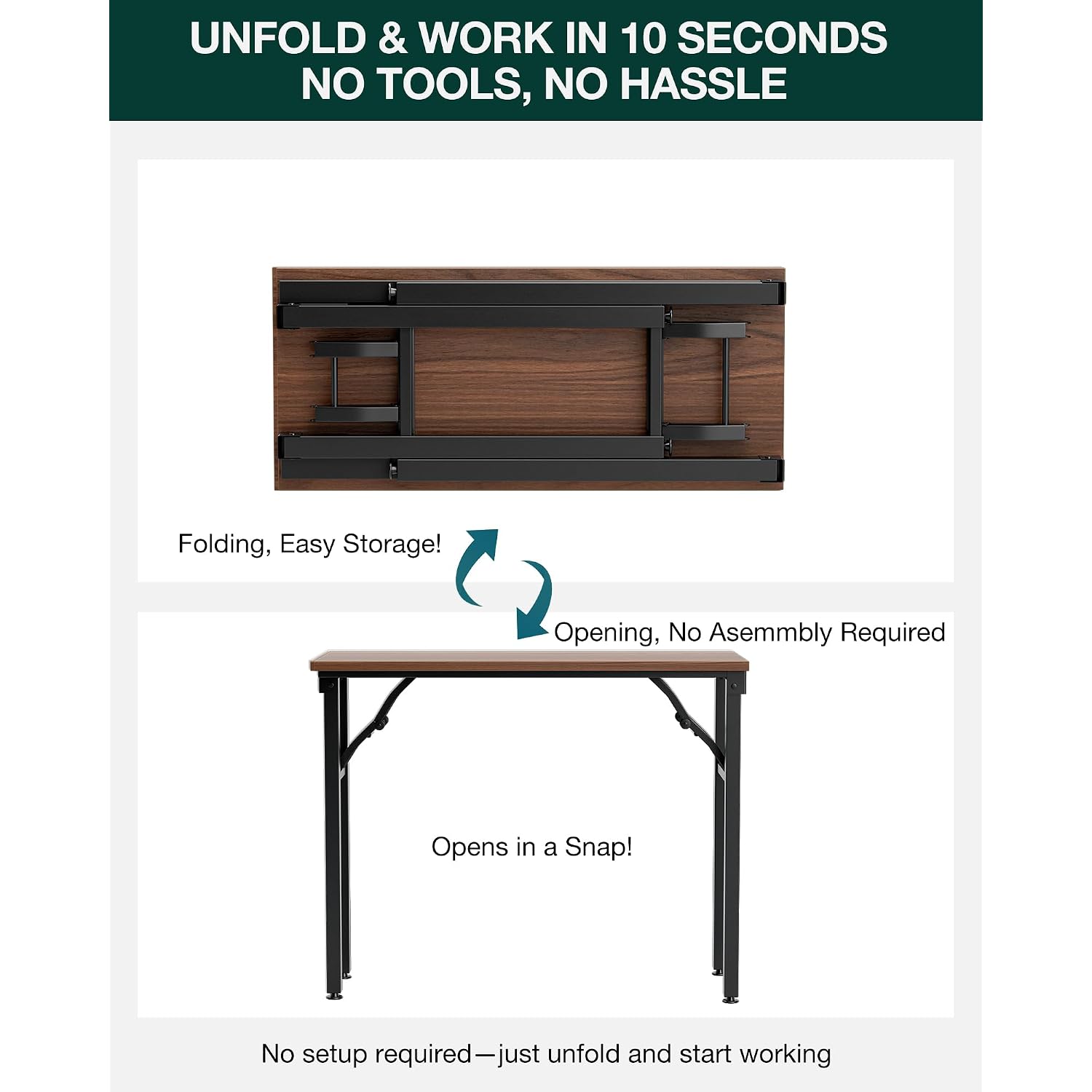 Small Folding Computer Desk – Portable 35.8 Inch Foldable Laptop Table, No-Assembly, Collapsible And Compact For Easy Storage, Lightweight For Small Spaces, Craft And Study Use, Dark Walnut