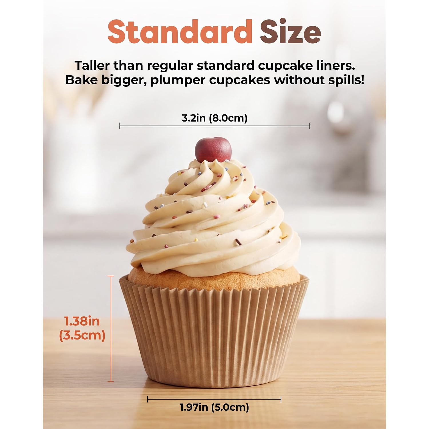 Bake Choice Non-Stick 200Pcs Standard Cupcake Liners For Baking, Natural, Food-Grade Cupcake Wrapper, Greaseproof Parchment Muffin Liners