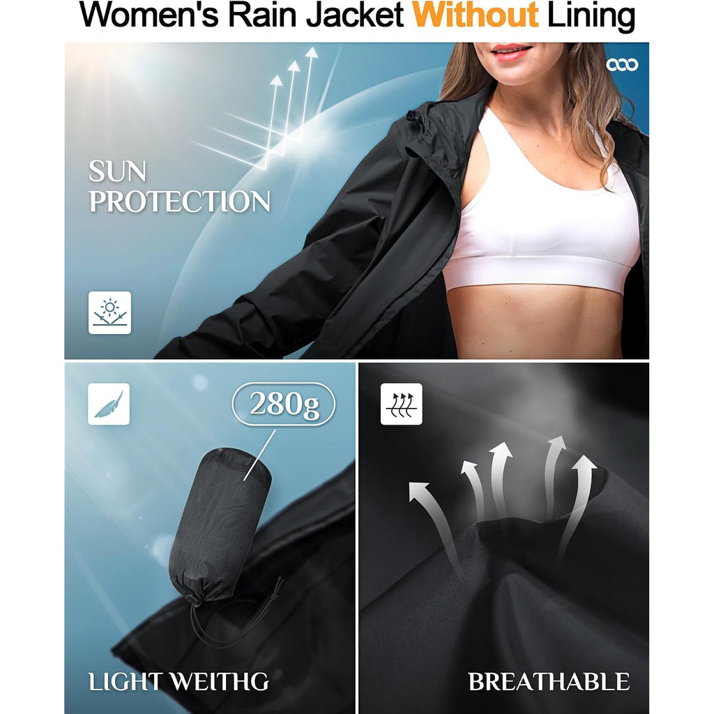 33,000Ft Women'S Waterproof Long Rain Coats Packable Rain Jacket With Hood Trench Coats Windbreaker