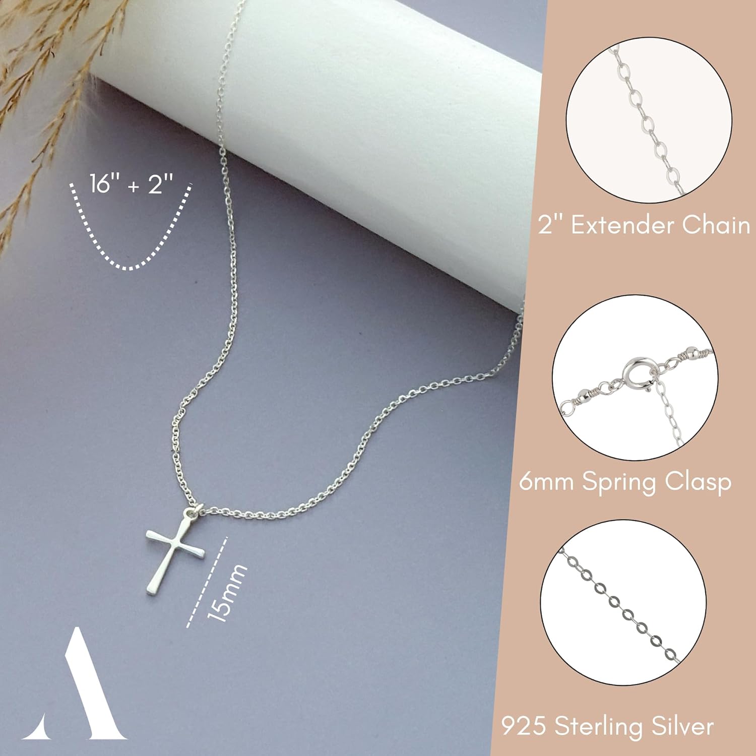 Annika Bella Cross Necklace for Women, 16-18 Inches Silver/Gold Chain, Women's Small Simple Cross Necklaces Religious Charm Jewelry, Faith Gift for Her
