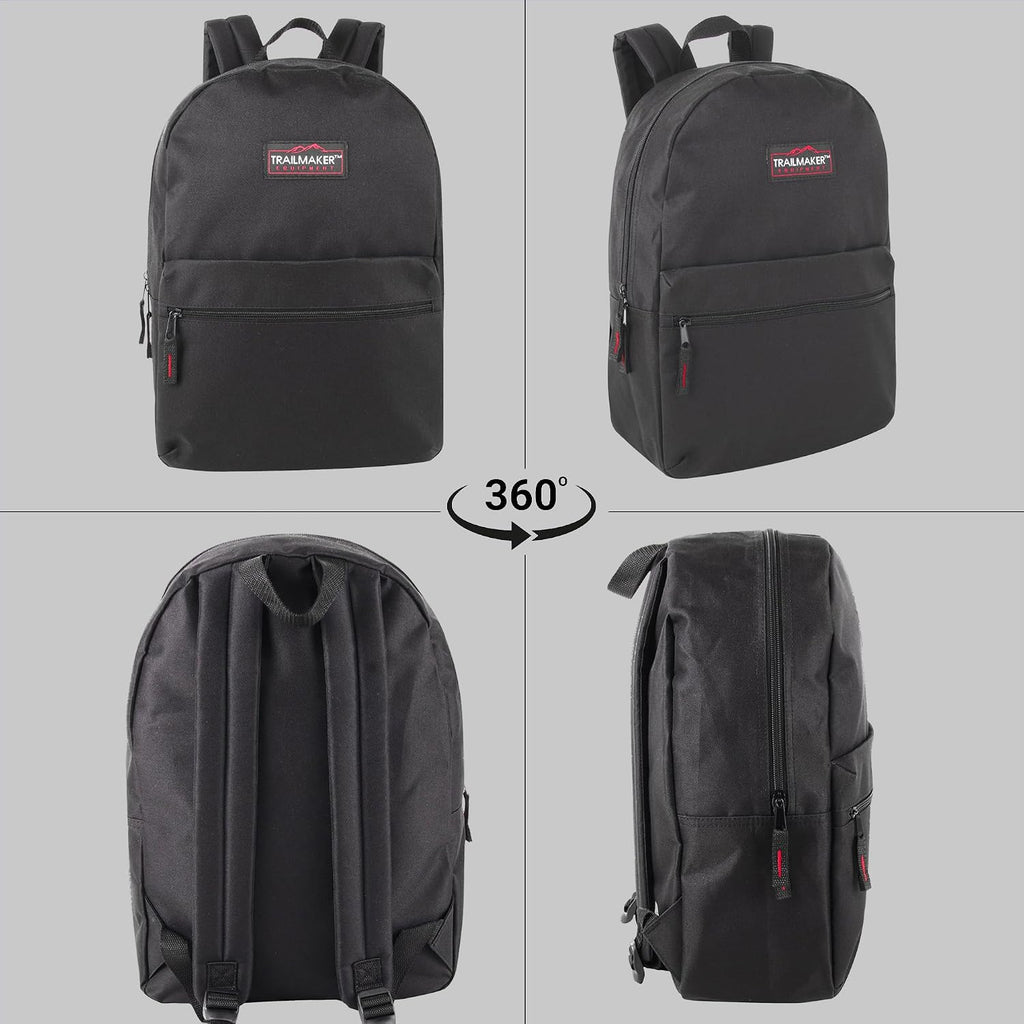 Trail Maker Classic 17 Inch Backpacks With Adjustable Padded Straps | School Backpacks For Girls, Boys (Black)