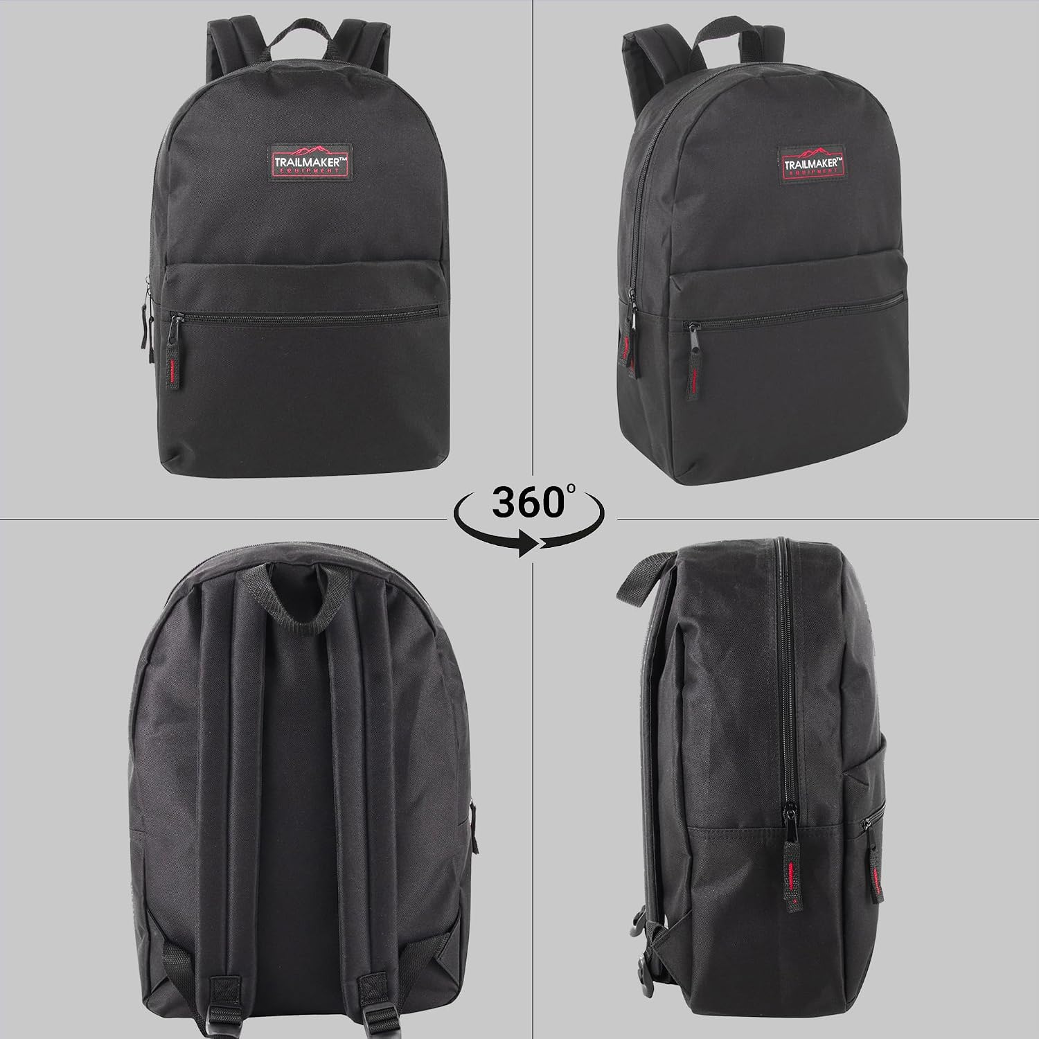 Trail Maker Classic 17 Inch Backpacks With Adjustable Padded Straps | School Backpacks For Girls, Boys (Black)