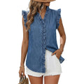 Dokotoo Denim Vest Top For Women Casual Summer Jean Vest Top Button Down Peplum V Neck Sleeveless Denim Shirt