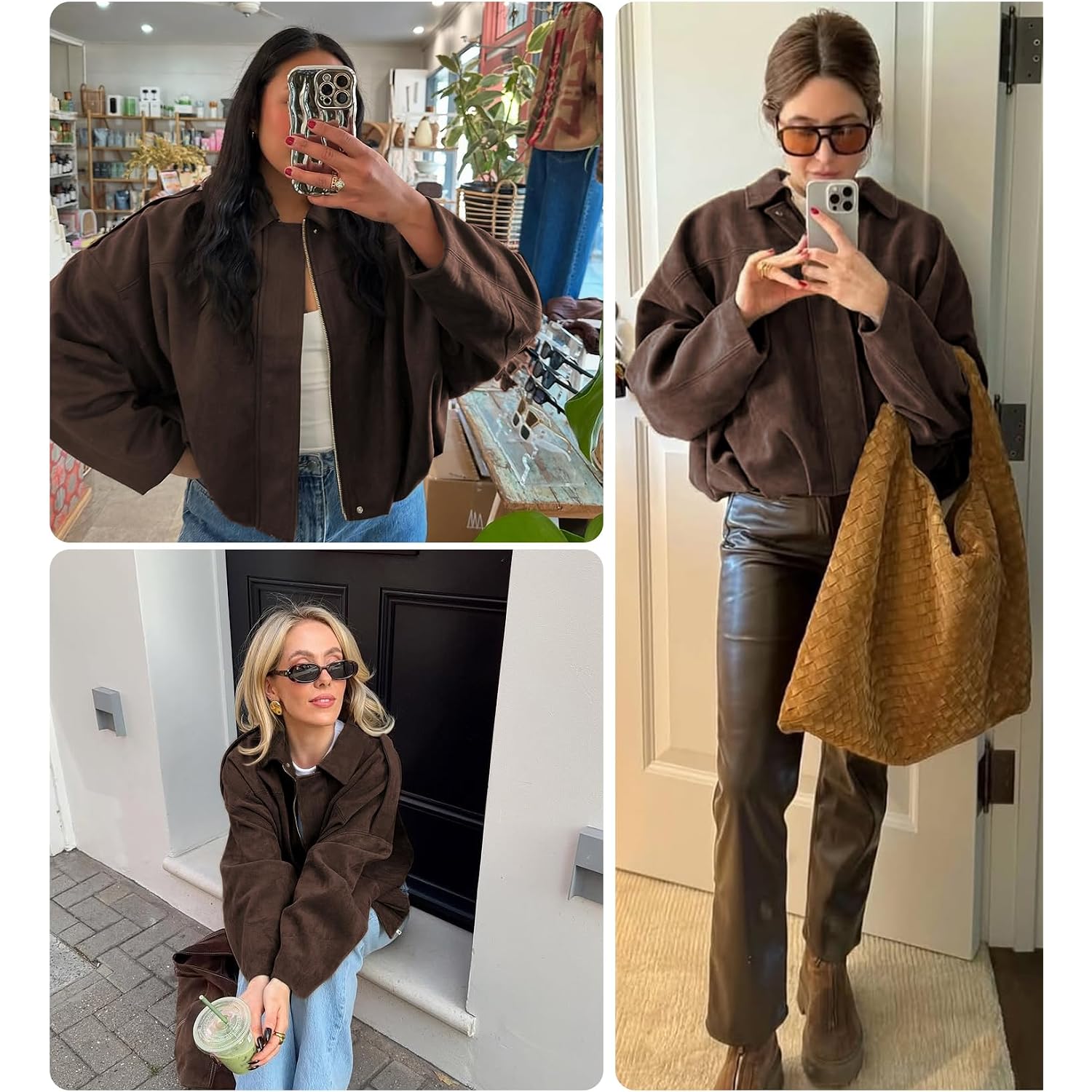 Womens Faux Suede Bomber Jacket Casual Lapel Pilot Cropped Coat Oversized Motorcycle Jackets 2025 Outerwear