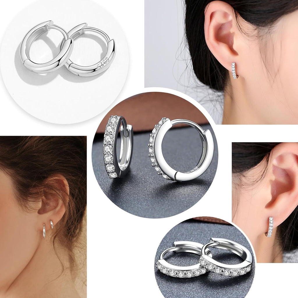Cocadant 6 Pairs 925 Sterling Silver Small Hoop Earrings for Women,14k Real Gold Hypoallergenic Tiny Cubic Zirconia Cartilage Huggie Earring Sets for Multiple Piercing Trendy Jewelry 8/10/12mm