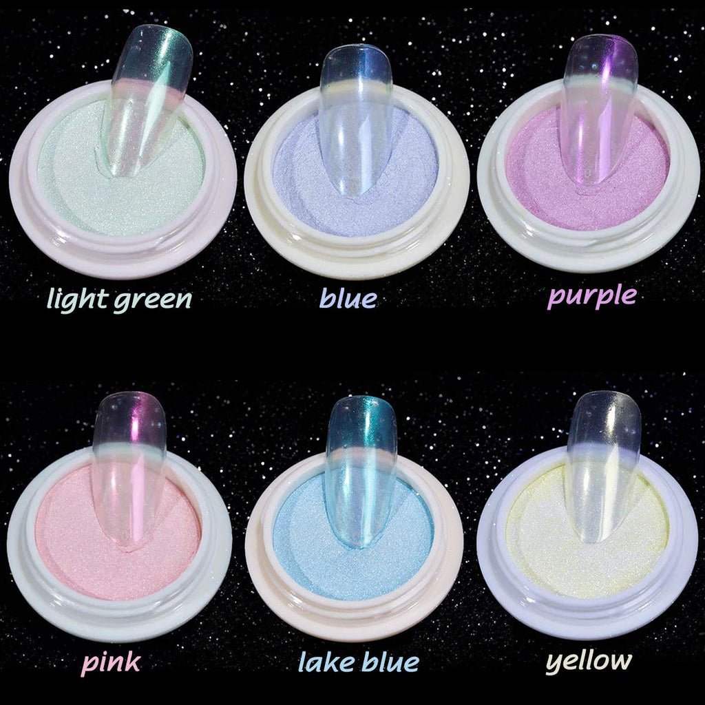 Mirror Laser Nail Decoration - Neon, Aurora, Titanium Metal Powder With Nail Sponge Brushes