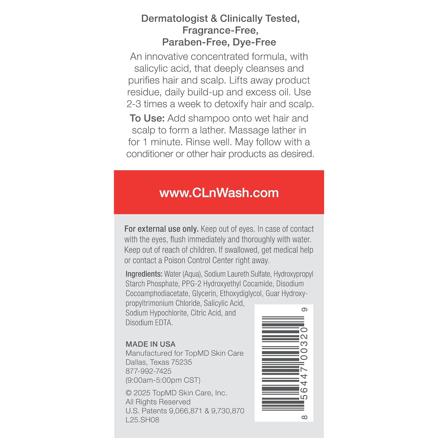 CLn Shampoo with Salicylic Acid - 8 fl oz, Clarifying Anti Dandruff Shampoo for Oily Hair, Itchy or Flaky Scalp Prone to Dandruff, Folliculitis & Seborrheic Dermatitis, Hypoallergenic Formula