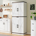 72" Kitchen Pantry Storage Cabinet With Doors And Shelves, Wood Farmhouse Pantry Storage With Barn Doors For Kitchen, Dining Room, Living Room