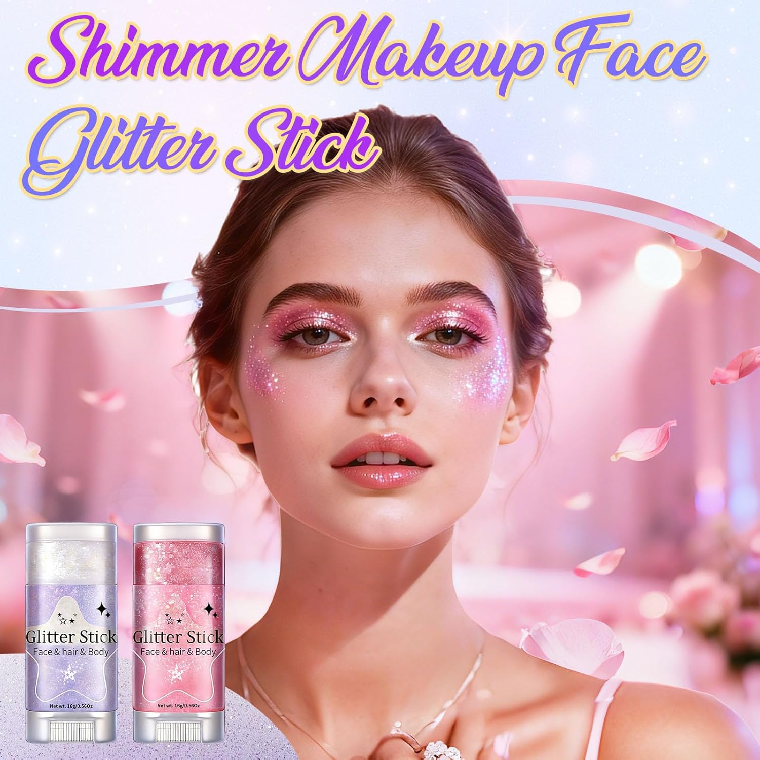 AROIC Body Glitter Stick - 6 Pack Red White and Blue Face & Hair Glitter with Chunky Sequins, 4th of July USA Rave Accessories Sparkling Face Paint with Fruit Scent for Festival Makeup Concert Party