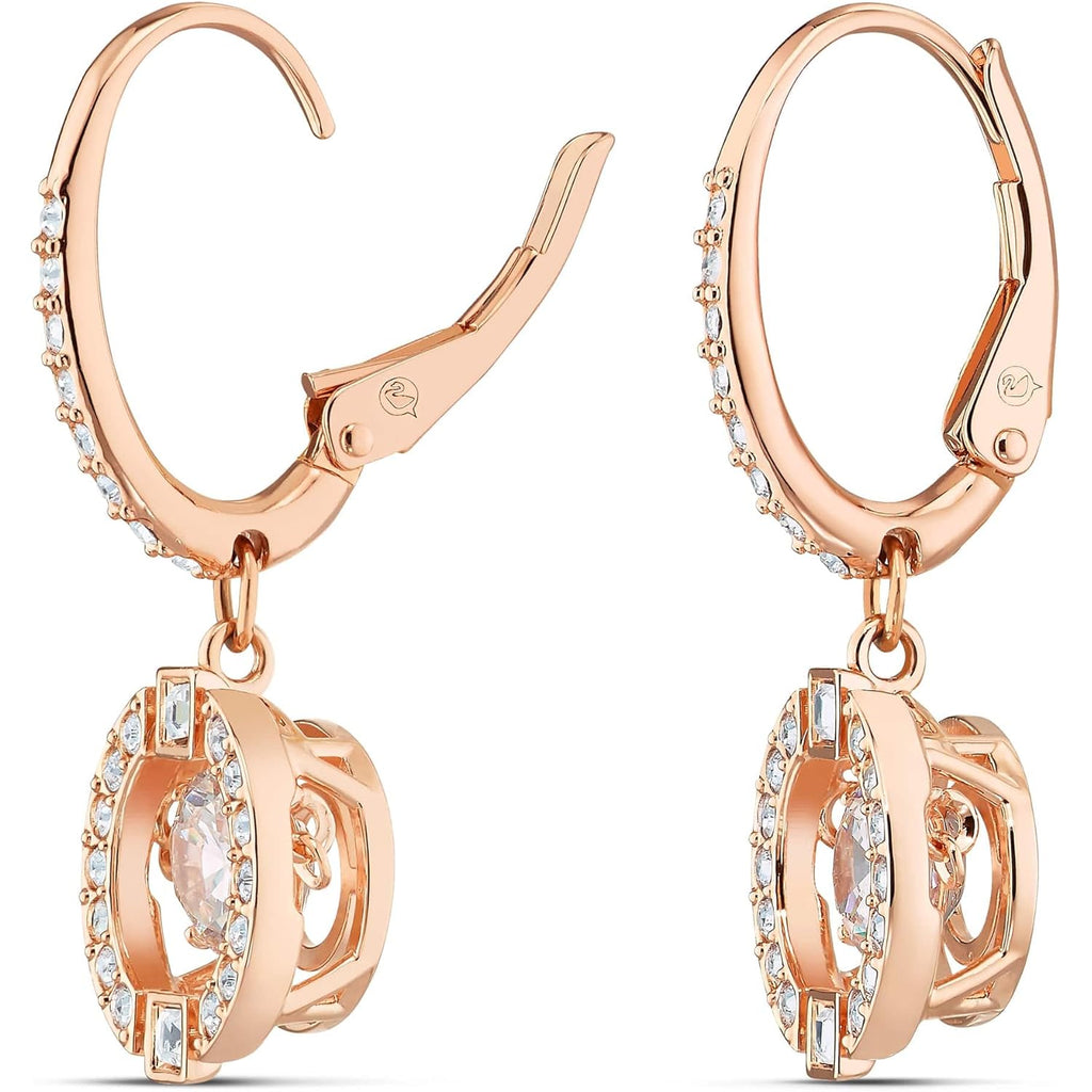 SWAROVSKI Una Pierced Drop Earrings with Dancing Crystal and Matching Pavé on a Rose-Gold Tone Finish Setting, Part of the Swarovski Una Collection