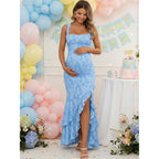 Boriflors Women'S Elegant Ruched Floral Maxi Dress Mesh Mermaid Ruffle Wedding Guest Cocktail Long Formal Dresses