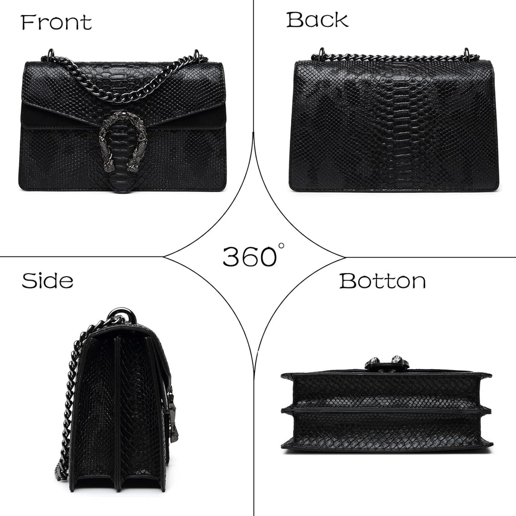 MYHOZEE Crossbody Bags for Women - Snake Printed Clutch Purses Leather Chain Shoulder Bags Evening Handbags