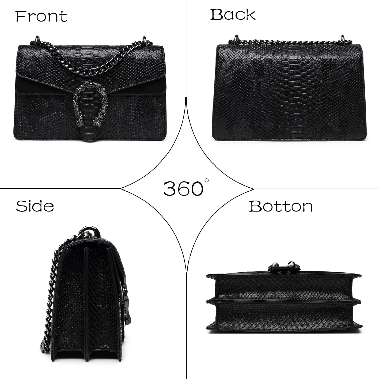 MYHOZEE Crossbody Bags for Women - Snake Printed Clutch Purses Leather Chain Shoulder Bags Evening Handbags