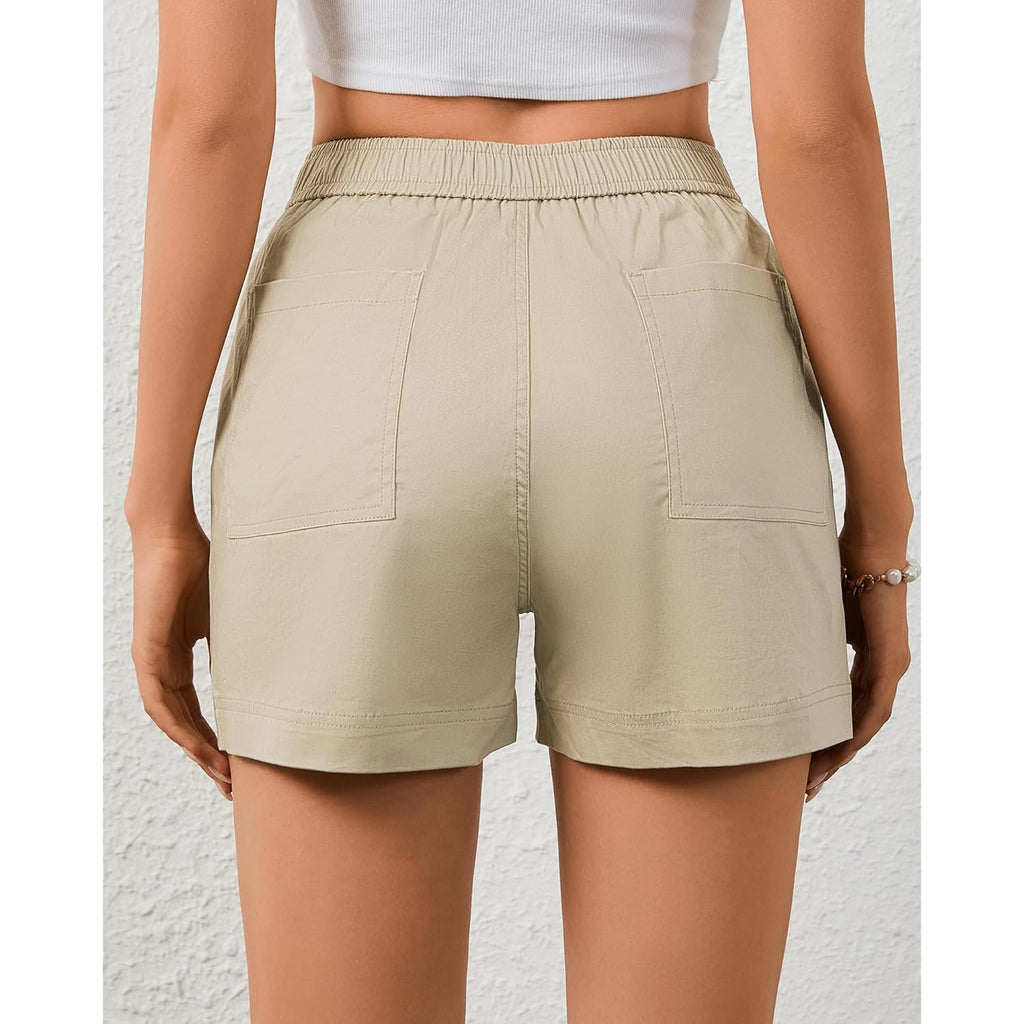 Shorts for Women Casual Cotton Wide Leg Elastic Waist Flowy Shorts with 4 Pockets Summer Beach Vacation Outfits