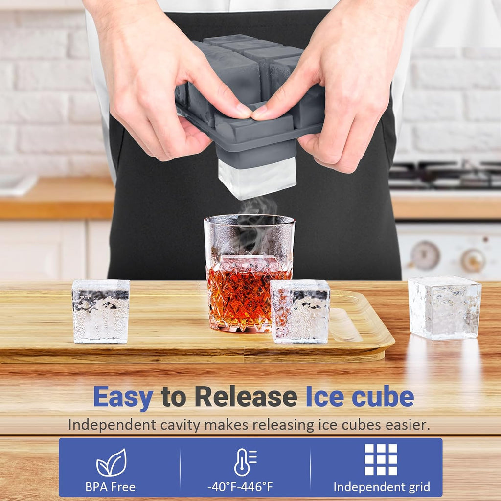 Large Ice Cube Trays For Whiskey: Ggow Big Silicone Ice Cube Trays 2Inch - Huge Square Ice Cubed Tray For Whisky And Cocktail