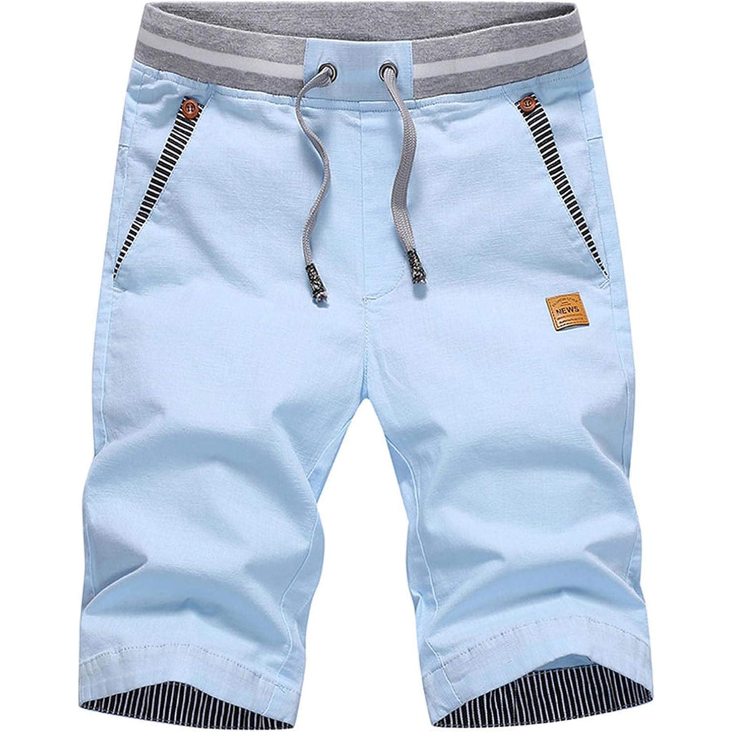 Justsun Mens Shorts Casual Classic Fit Cotton Summer Beach Shorts With Elastic Waist And Pockets