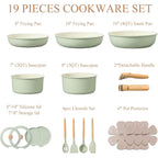 CAROTE Pots and Pans Set, Nonstick Cookware Set Detachable Handle, 19pcs Induction Kitchen Cookware Sets Non Stick with Removable Handle, RV Cookware Set, Oven Safe, Sage Green