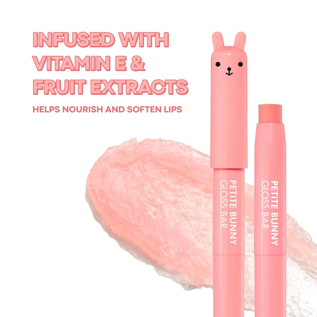 TONYMOLY Petit Bunny Lip Gloss for Women, Long Lasting Lip Crayon, Korean Gloss for Lips, Vitamin E Enriched, Soften & Moisturize Lips, Juicy Peach