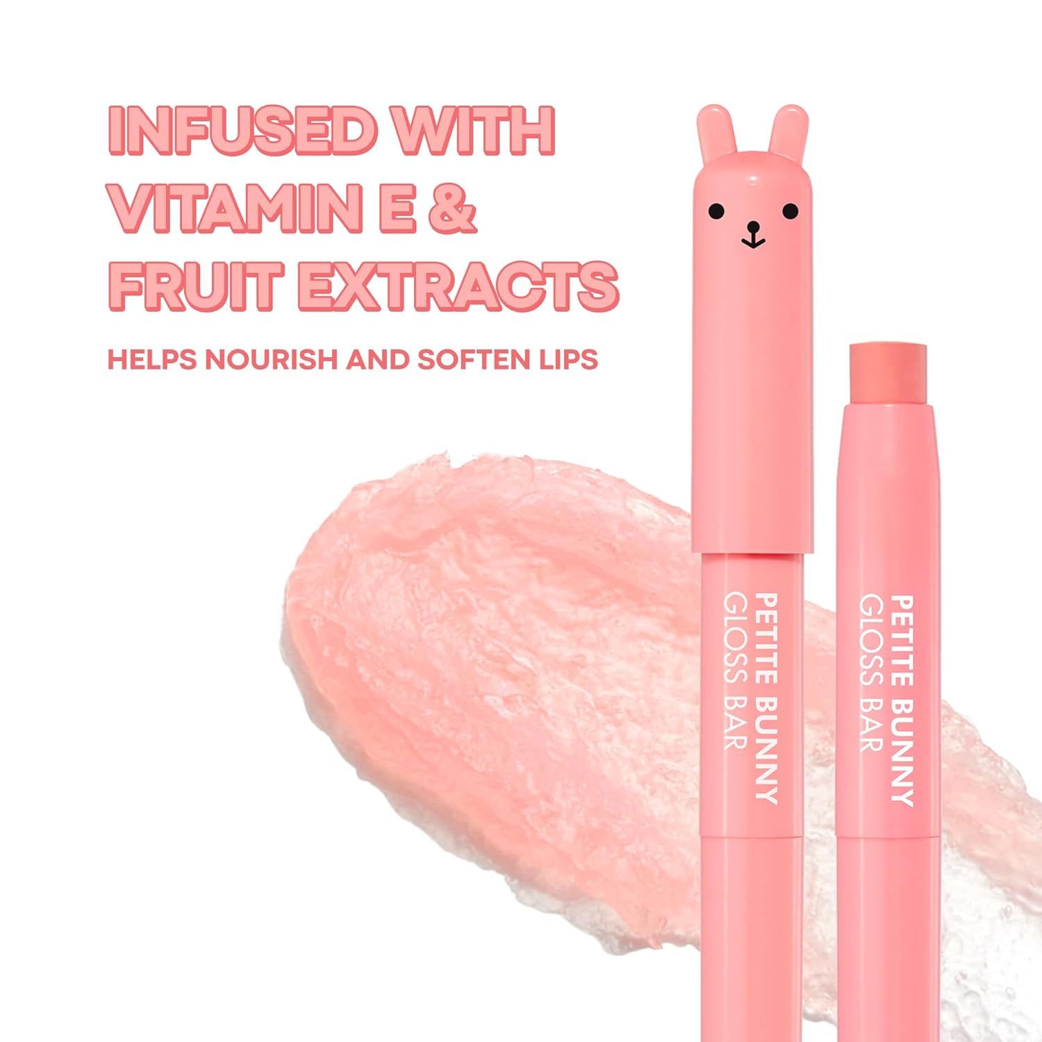 TONYMOLY Petit Bunny Lip Gloss for Women, Long Lasting Lip Crayon, Korean Gloss for Lips, Vitamin E Enriched, Soften & Moisturize Lips, Juicy Peach